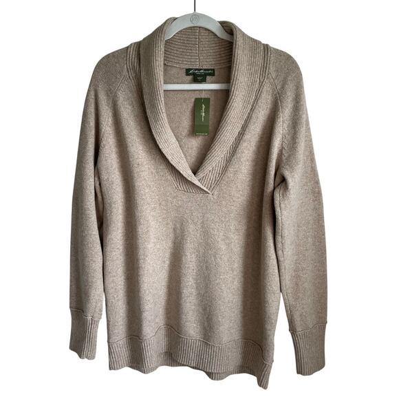 Eddie Bauer Sweater NWT Shawl Collar Sz XL Cotton Wool Blend Tan Neutral Casual - Picture 1 of 8